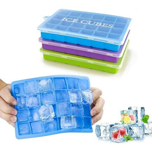 Eiswürfelform, 3 Stück Eiswürfelbehälter, Eiswürfelbehälter mit Deckel, Eiswürfelform Silikon,