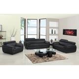 HomeRoots Three Piece Indoor Black Genuine Leather Six Person Seating Set - 32" x 210" x 37"