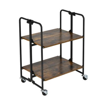 Costway Folding Rolling Cart with Metal Frame-2-Tier