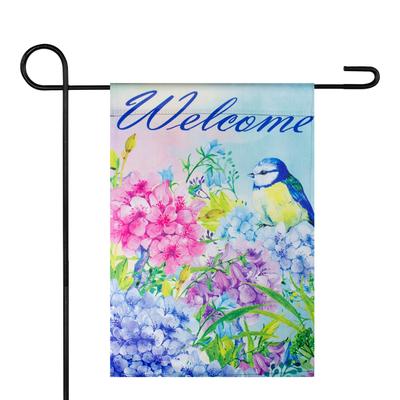 Blue and Purple Welcome Bird Outdoor Garden Flag 12.5" x 18"