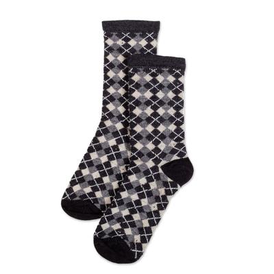 Keep it Classic,'Peruvian Unisex Alpaca Blend Socks in Black and Grey'