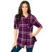 Plus Size Women's Flannel Tunic by Roaman's in Berry Plaid (Size 36 W) Plaid Shirt