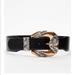 Zara Accessories | Nwt Zara Black Wide Stone Buckle Waist Belt | Color: Black | Size: 30