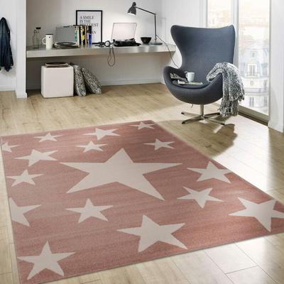 Vimoda - Teppich Kurzflor Sterne Himmel Modern Pink Weiß Jugendzimmer für kinderzimmer,