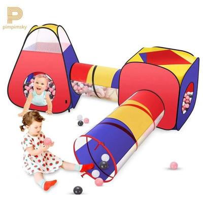 Tente de Jeu Pour Enfants Bebe 4-en-1 Piscine a boules avec Tunnel Tente Maison de Jouet Portable +