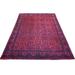 Shahbanu Rugs Deep and Saturated Red Hand Knotted Afghan Khamyab with Geometric Design Velvety Wool Oriental Rug (5'8" x 7'5")