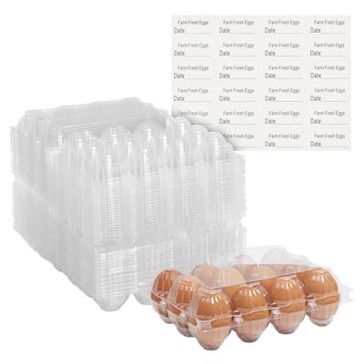 48 Pack Egg Cartons Bulk Holds 1 Dozen Chicken Eggs with Date Labels, Clear Plastic Tray