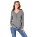 Plus Size Women's Long-Sleeve Henley Ultimate Tee with Sweetheart Neck by Roaman's in Medium Heather Grey (Size 6X) 100% Cotton Shirt