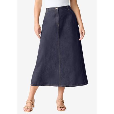 Plus Size Women's Plus Size Easy-Wear A-Line Skirt by Roaman's in Indigo Wash (Size 40 W) 100% Cotton Long Length
