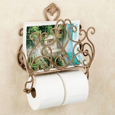 Aldabella Wall Magazine Rack with Toilet Paper Holder Satin Gold , Satin Gold