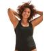 Plus Size Women's Textured Crossback Tankini Top by Swimsuits For All in Black (Size 8)