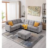 Gray Sectional - Latitude Run® Reversible Modular Corner Sectional Sofa & Ottoman Set Polyester | 33 H x 106 W x 82 D in | Wayfair