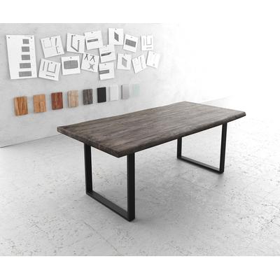 DELIFE Esstisch Edge 200x100 XL Akazie Platin Kufengestell Schwarz Live-Edge, Esstische, Baumkantenmöbel, Massivholzmöbel, Massivholz Image