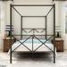 Full Black Metal Canopy Bed Frame Platform Bed with X Shaped