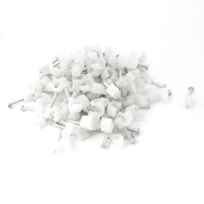 86 Pcs 0.16" Diameter Electric Cable Plastic Circle Nail Clips - White, Silver Tone