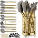 Berglander Gold Kitchen Utensils Set, 38 Pieces Non-Stick Silicone Cooking Utensils Set, Kitchen Tools Set, Spoon Spatula Set with Sturdy Stainless Steel Utensil Holder, Dishwasher Safe