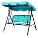 CASART 3 Seater Swing Chair, Steel Frame Hammock Chaise Lounger with Adjustable Canopy, Outdoor Swinging Seat for Garden Patio Bench Balcony(Fabric Seat, Blue)