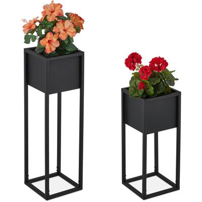 Relaxdays - Blumenständer 2er Set, Metall, 2 Größen, mit Gestell, Wohnzimmer & Flur, eckiger Image