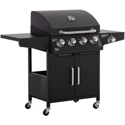 Outsunny - Gasgrill bbq mit 3 Brennern je 3 kw mobiler Grillwagen mit 4 Rädern Grillnetz