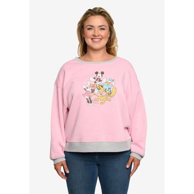 Plus Size Women's Mickey Mouse & Friends Fleece Long Sleeve Sweatshirt Pink Grey by Disney in Pink (Size 4X (26-28))