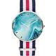 Qcc Turquoise Abstract Marine Art Wrist Watches Leisure Elegance Design Watches Ultra Thin Silver Dial Suitable for Women Men Holiday Wear