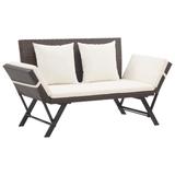 vidaXL Patio Bench with Cushions 69.3" Brown Poly Rattan