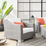 Conway Outdoor Patio Wicker Rattan Armchair by Modway in Gray/White/Indigo | Wayfair EEI-4840-LGR-WHI