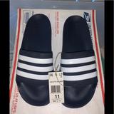 Adidas Shoes | Adidas Men’s Adilette Shower Slide Dark Blue And White Size 11 Nwt | Color: Blue/White | Size: 11