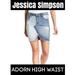 Jessica Simpson Skirts | Jessica Simpson Adorn High Waist Denim Distressed & Pinstripe Mini Skirt Sz 27 | Color: Blue/White | Size: Denim Skirt Size 27