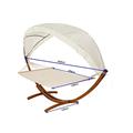 Outdoor 2 Person Cotton Hammock with Wooden Arc Stand and Canopy, Floor Standing, Swing Bed, Garden Patio Yard Detachable Hammock Chair Seat (one colour, Russian Larch)