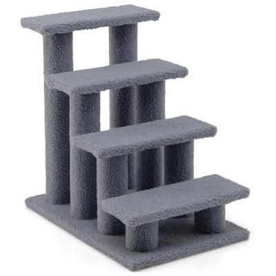 Costway 24 Inch 4-Step Pet Stairs Carpeted Ladder Ramp Scratching Post Cat Tree Climber-Gray