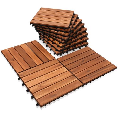 Hengda – Holzfliesen aus Akazien Holz 30x30cm, 6 Latten Fliese 3m², Bodenfliesen für Terrassen und
