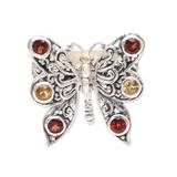 Pretty Butterfly in Red,'Garnet and Citrine Cocktail Ring'
