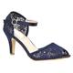 50 Women's Lace Embellished Mid Heel Peep Toe Mary Jane Strappy Ankle Strap Evening Wedding Special Occasion Sandals Shoes (Navy Blue, Numeric_4)