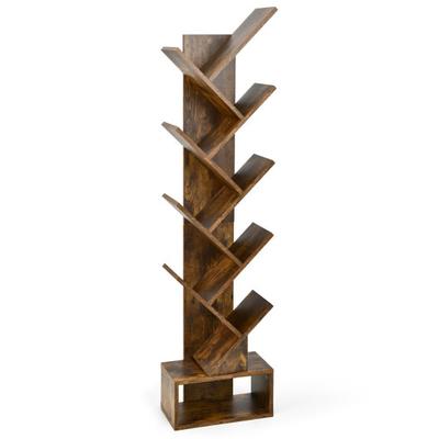 Costway 10-tier Tree Bookshelf with Drawer Free-standing Storage Bookcase