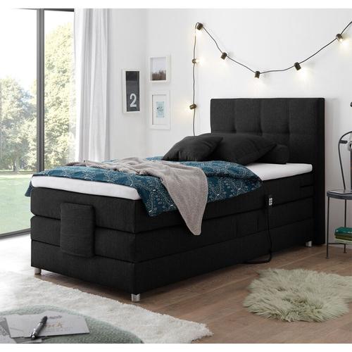 Boxspringbett Jugendbett in 120×200 cm MANAUS-09, in der Farbe schwarz, Visco-Topper, elektrisch