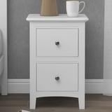 12.2" Modern Style Solid Pine Wood 2 Drawers Nightstand with Brushed Nickel Hooded Pulls and Tapered Wood Legs