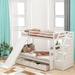 Modern Pine Wood Twin over Full Bunk Bed with Handrails Ladder with Storge Wheeled Drawers and Slide