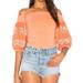 Free People Tops | Free People Rock With It Off The Shoulder Orange Puff Sleeve Top | Color: Orange/White | Size: S