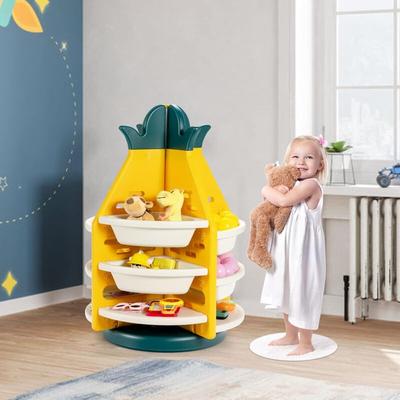 Kinder Spielzeugregal drehbar, mit 8 Kunststoff Aufbewahrungsboxen in Ananasform, 3 Ebenen Image