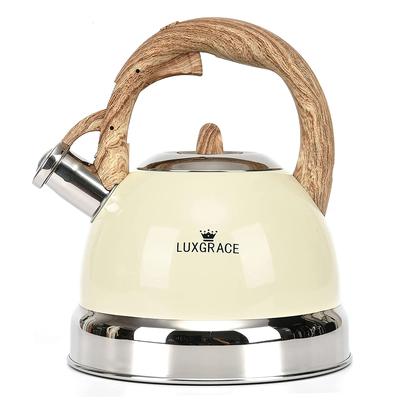 Creative Home 3.0 Qt. Stainless Steel Whistling Tea Kettle with Ergonomic Handle for Fast Boiling Heat Water, Creamy White