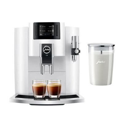 Jura E8 Automatic Espresso Machine (Piano White) w/ Milk Container