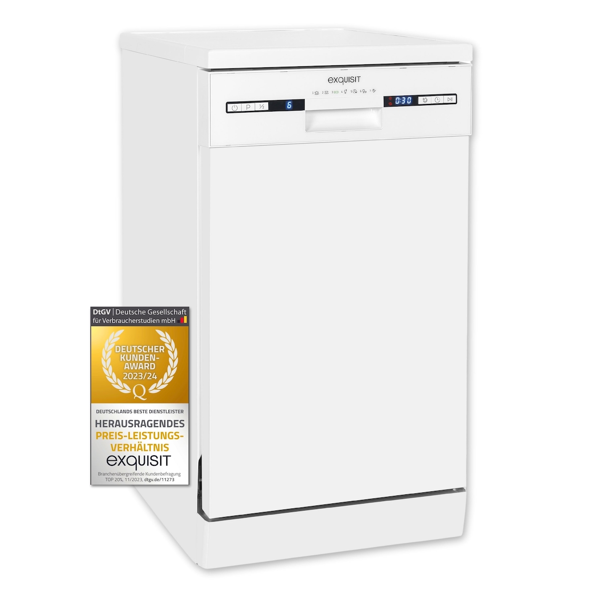 Exquisit Geschirrspüler GSP9309-030E weiss | Spülmaschine 45 cm | ECO-Modus | Maßgedecke: 9 | Standgerät Image