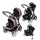 Kids Kargo Duellette Hybrid Double Tandem Pushchair Buggy (Silver with 2 Isofix Car Seats & 2 Isofix Bases)
