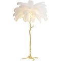 Psfghvz Natural Ostrich Feather Floor Lamp, Resin Feather Standing Lamp, Simple Modern Bedroom and Living Room Standing Lamp, Golden Lamp Body, Dimmable with E14 LED Bulb, White, 60cm