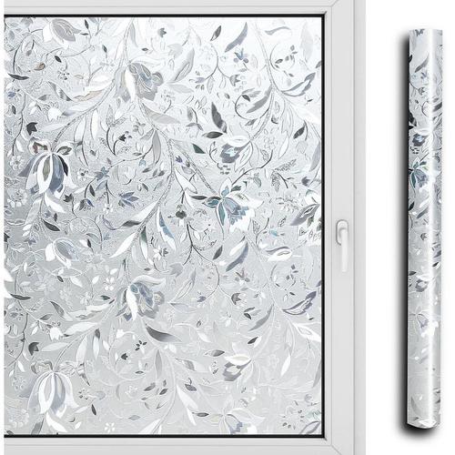 Sichtschutzfolie 3D Fensterfolie Selbstklebend Spiegelfolie Sonnenschutzfolie Blumen 90200cm - Weiß