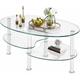 Couchtisch Glas, Glastisch Oval, Beistelltisch Sicherheitsglas, Kaffeetisch 3-Etagen-Design,