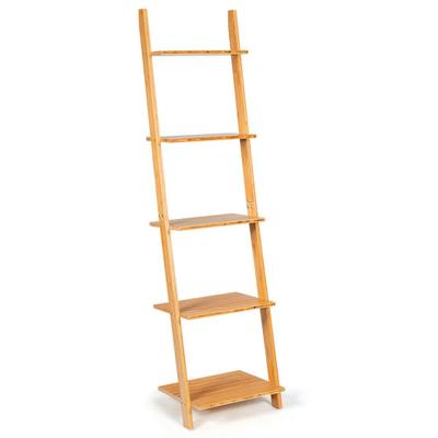 Costway 5-Tier Modern Bamboo Wall-Leaning Display Ladder Bookshelf