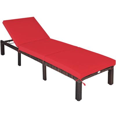 Costway Outdoor Rattan Adjustable Cushioned Chaise-Red