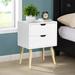 Side Table with 2 Drawer and Rubber Wood Legs, Mid-Century Modern Storage Cabinet Nigthstand for Bedroom Living Room